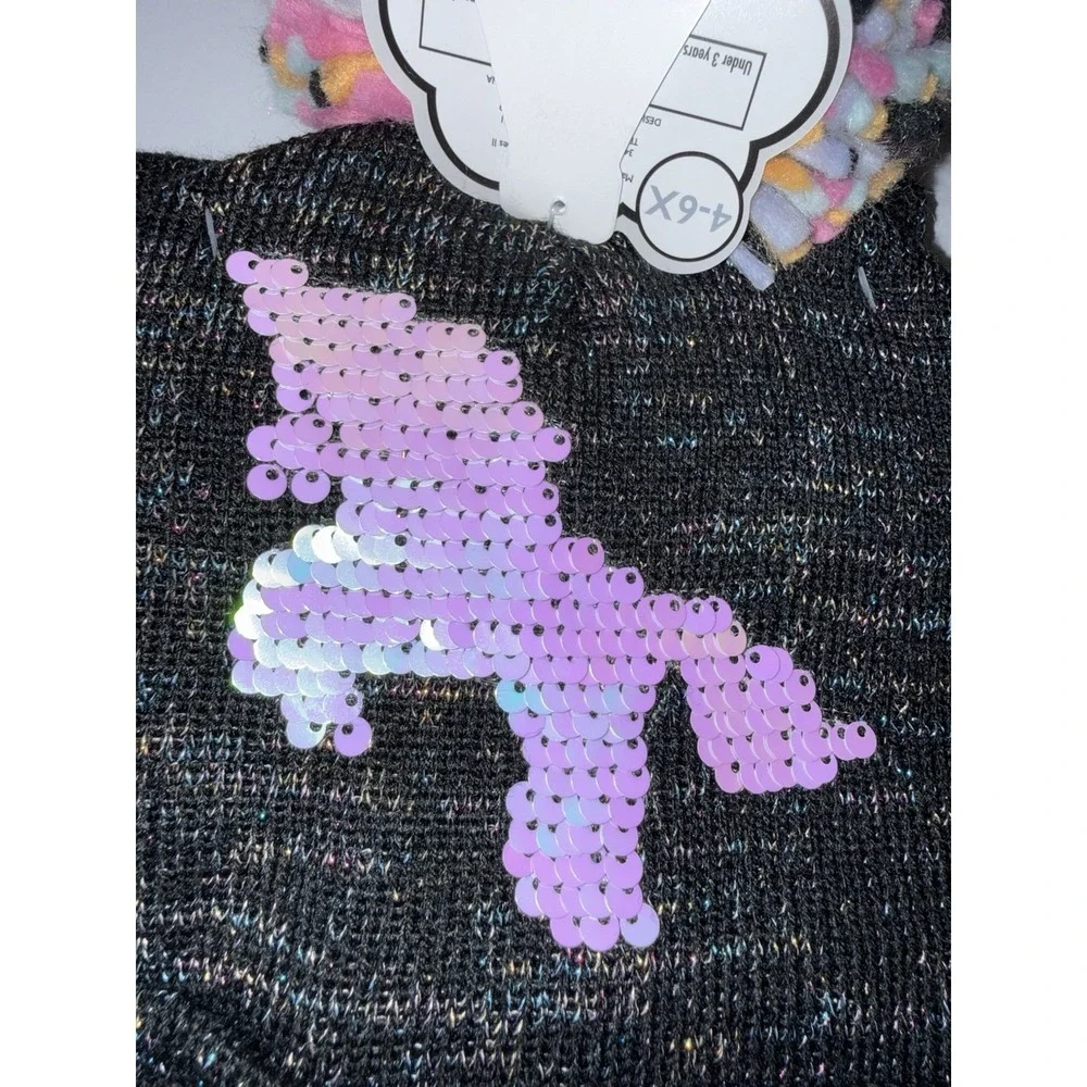 Angel Face Girls 3 Pc Winter Hat Scarf Gloves Set Unicorn Sequin Sparkle 4-6 NWT